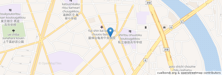 Mapa de ubicacion de 亀有中央病院 en Japonya, 東京都, 葛飾区.