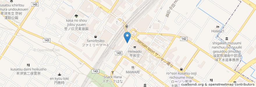 Mapa de ubicacion de コメダ珈琲店 エルティ草津店 en Jepun, 滋賀県, 草津市.