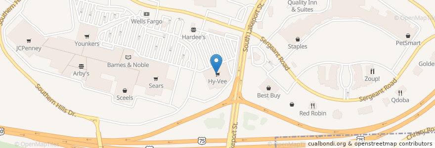 Mapa de ubicacion de Hy-Vee Pharmacy en الولايات المتّحدة الأمريكيّة, آيوا, Woodbury County, Sioux City.