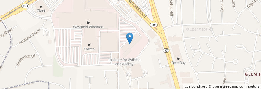 Mapa de ubicacion de AMC Wheaton Mall 9 en アメリカ合衆国, メリーランド州, Montgomery County.