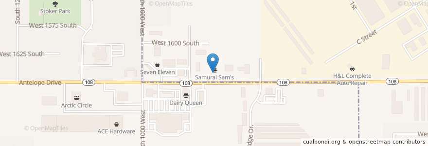 Mapa de ubicacion de Samurai Sam's en アメリカ合衆国, ユタ州, Davis County, Syracuse.