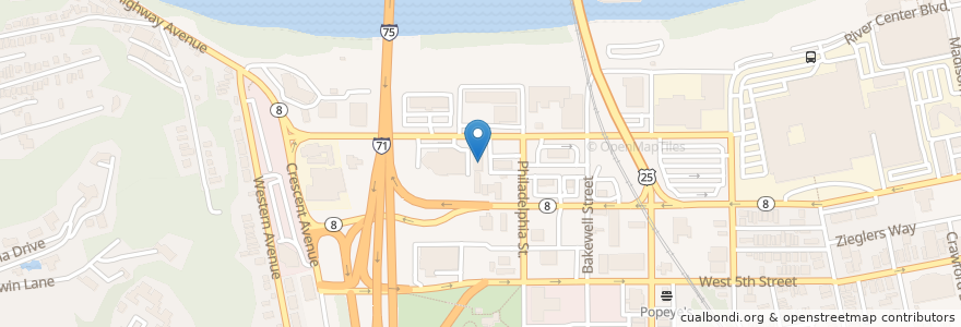 Mapa de ubicacion de Riverfront Sports Bar en Amerika Birleşik Devletleri, Kentucky, Kenton County, Covington.
