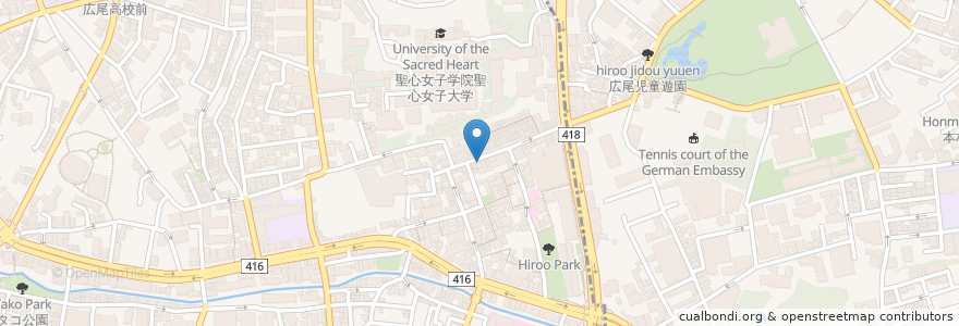 Mapa de ubicacion de 肉汁餃子製作所 en Japan, 東京都, 港区, 広尾.