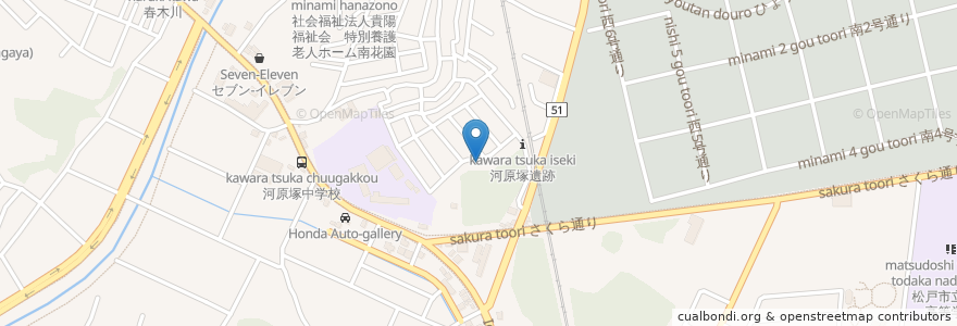 Mapa de ubicacion de 河原塚南町会集会所 en Japonya, 千葉県, 松戸市.