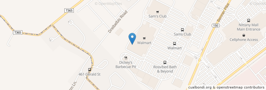 Mapa de ubicacion de Walmart Pharmacy en 美利坚合众国/美利堅合眾國, 宾夕法尼亚 / 賓夕法尼亞州, Centre County, College Township.