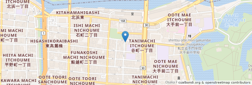 Mapa de ubicacion de CAFE DE Popeye en Japan, 大阪府, Osaka, 中央区.