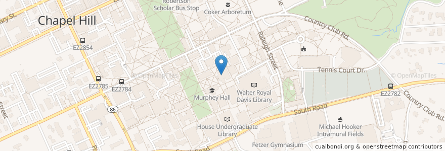 Mapa de ubicacion de Information & Library Science Library en アメリカ合衆国, ノースカロライナ州, Orange County, Chapel Hill.