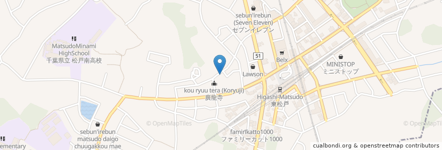Mapa de ubicacion de 妙見山廣龍寺 en Япония, Тиба, 松戸市.