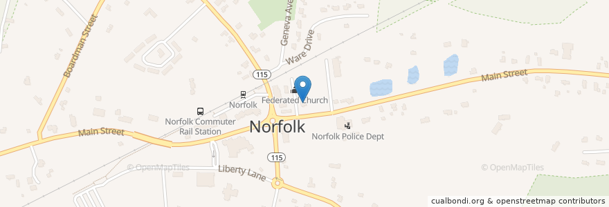 Mapa de ubicacion de Dunkin' Donuts en Amerika Birleşik Devletleri, Massachusetts, Norfolk County, Norfolk.
