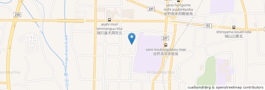 Mapa de ubicacion de 朝日森天満宮 en 日本, 栃木県, 佐野市.