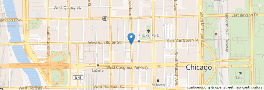 Mapa de ubicacion de Dearborn St & Van Buren St en Verenigde Staten, Illinois, Chicago.