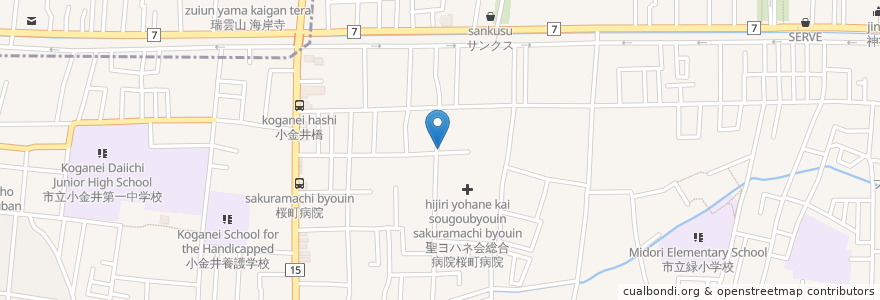 Mapa de ubicacion de かちどき薬局 en Giappone, Tokyo, 小金井市.