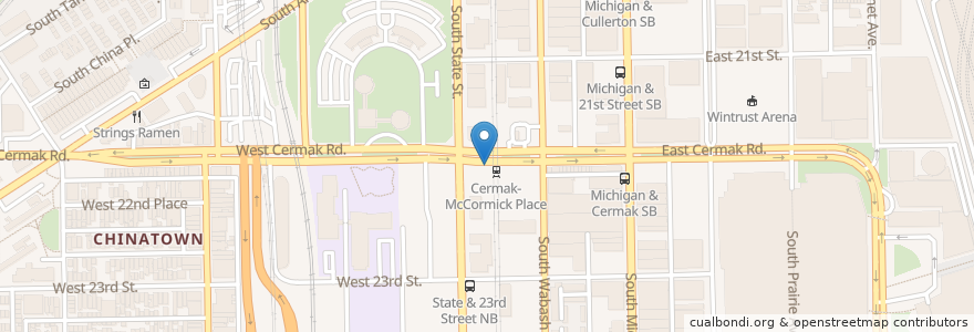 Mapa de ubicacion de Wabash Ave & Cermak Rd en Estados Unidos Da América, Illinois, Chicago.