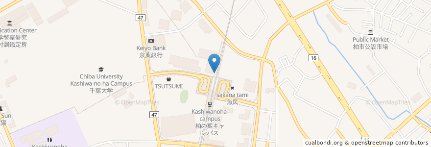 Mapa de ubicacion de 柏の葉かけだし横丁 en Japón, Prefectura De Chiba, 柏市.