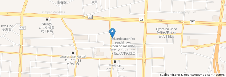 Mapa de ubicacion de 居酒屋 臺仙丁六屋 en Japonya, 宮城県, 仙台市, 若林区.