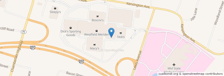 Mapa de ubicacion de Subway en 美利坚合众国/美利堅合眾國, 康涅狄格州 / 康乃狄克州, New Haven County, Meriden.