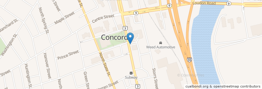 Mapa de ubicacion de Concord Clock en Estados Unidos Da América, Nova Hampshire, Merrimack County, Concord.