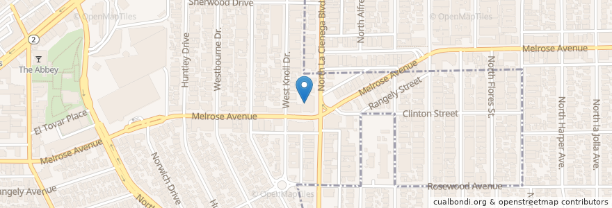 Mapa de ubicacion de Meleose Rooftop en United States, California, Los Angeles County, Los Angeles, West Hollywood.