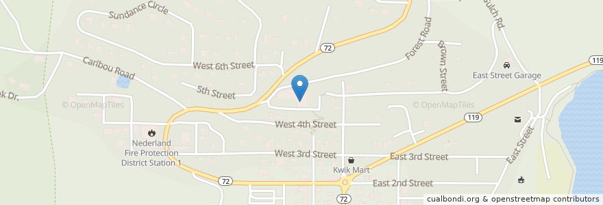 Mapa de ubicacion de Backdoor Theatre en United States, Colorado, Boulder County, Nederland.