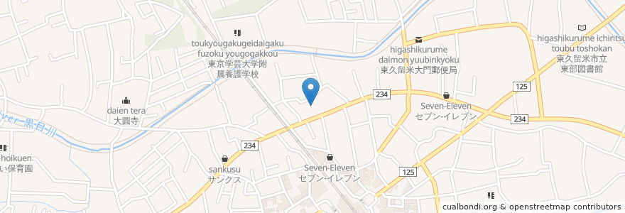 Mapa de ubicacion de 源の湯 en 日本, 東京都, 東久留米市.