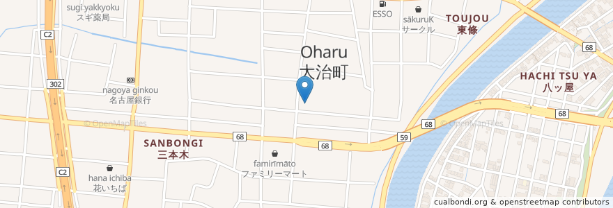 Mapa de ubicacion de 亜麻仁珈琲 en 日本, 愛知県, 海部郡, 大治町.