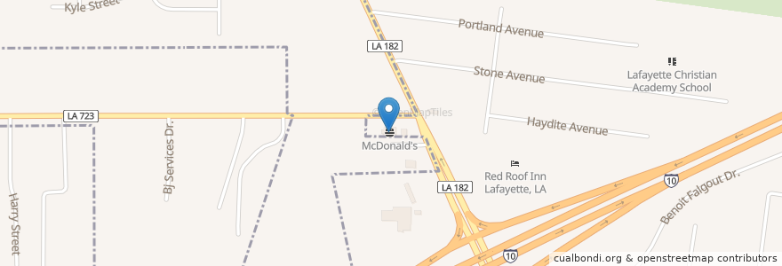 Mapa de ubicacion de McDonald's en Amerika Birleşik Devletleri, Louisiana, Lafayette Parish, Lafayette.