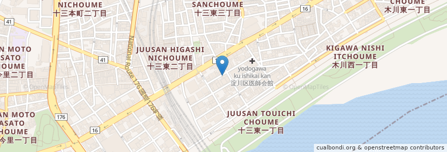 Mapa de ubicacion de 食楽膳　千利 en Giappone, Prefettura Di Osaka, 大阪市, 淀川区.