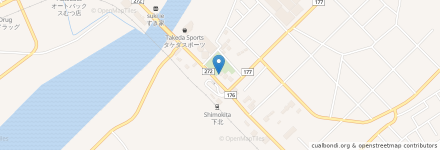 Mapa de ubicacion de むつ警察署 下北駐在所 en Giappone, Prefettura Di Aomori, むつ市.
