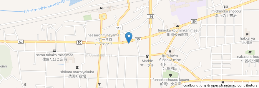 Mapa de ubicacion de トヨタレンタリース宮城 船岡駅前店 en 日本, 宮城県, 柴田郡, 柴田町.