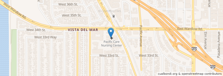 Mapa de ubicacion de Pacific Care Nursing Center en Verenigde Staten, Californië, Los Angeles County, Long Beach.