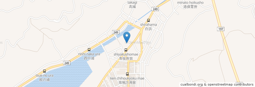 Mapa de ubicacion de 八幡浜市立白浜地区公民館 en Giappone, Prefettura Di Ehime, 八幡浜市.