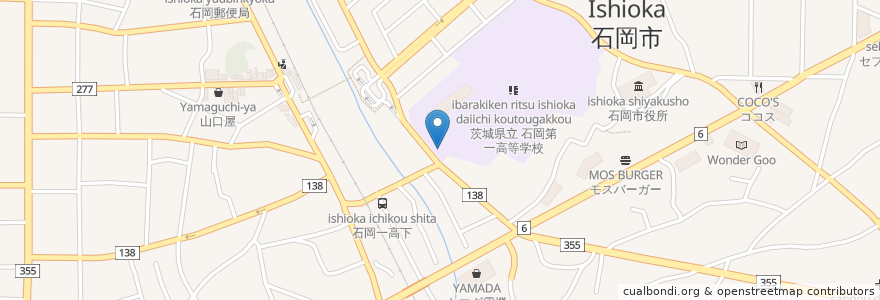Mapa de ubicacion de 山王日枝神社 en Japonya, 茨城県, 石岡市.