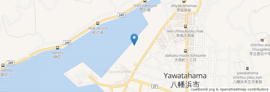 Mapa de ubicacion de 八幡浜市水産物地方卸売市場 en Japón, Prefectura De Ehime, 八幡浜市.