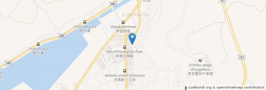Mapa de ubicacion de 北浜大島屋 en Japonya, 愛媛県, 八幡浜市.