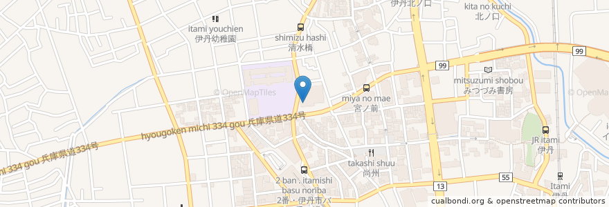 Mapa de ubicacion de 松葉亭 en 日本, 兵庫県, 伊丹市.