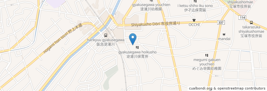 Mapa de ubicacion de 今治焼 玄 en Japão, 兵庫県, 宝塚市.