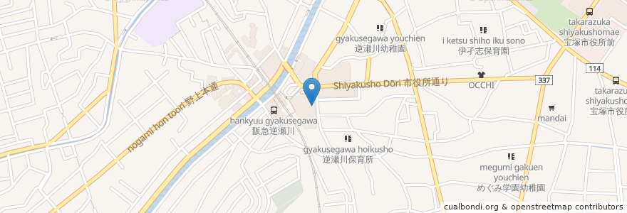 Mapa de ubicacion de アピアホール en 日本, 兵庫県, 宝塚市.