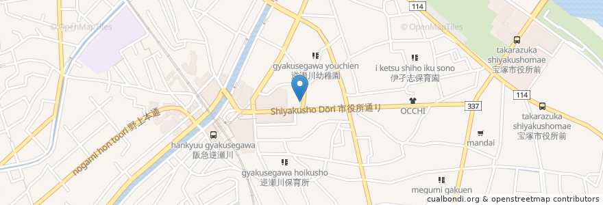 Mapa de ubicacion de 落合食堂 en 日本, 兵庫県, 宝塚市.