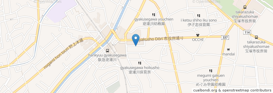 Mapa de ubicacion de そば処 三佳 en Japan, 兵庫県, 宝塚市.