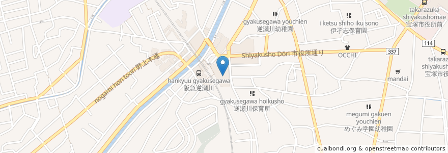 Mapa de ubicacion de カフェ・ド・プリミエール en 일본, 효고현, 宝塚市.