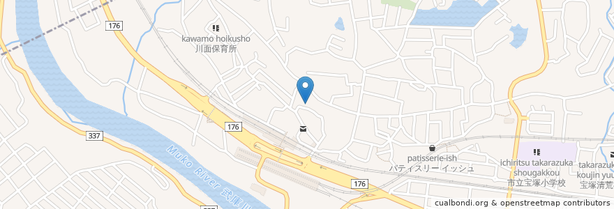 Mapa de ubicacion de アテナ動物病院 en Japão, 兵庫県, 宝塚市.