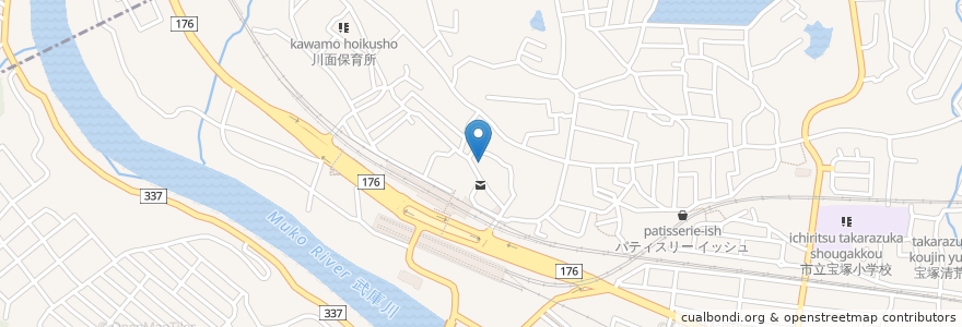 Mapa de ubicacion de 三村皮膚科 en اليابان, 兵庫県, 宝塚市.