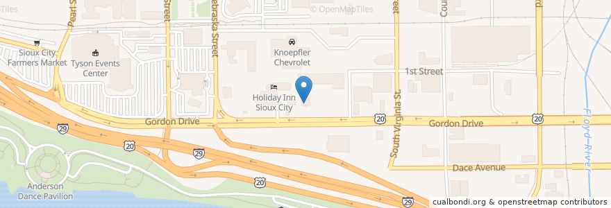 Mapa de ubicacion de IHOP en アメリカ合衆国, アイオワ州, Woodbury County, Sioux City.