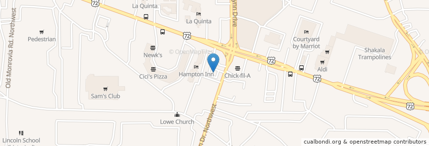 Mapa de ubicacion de Tender's en ایالات متحده آمریکا, آلاباما, Huntsville, Madison County.