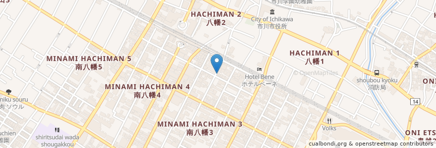 Mapa de ubicacion de 串カツ田中　本八幡 en 일본, 지바현, 市川市.