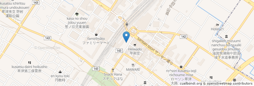 Mapa de ubicacion de 炭火食堂 凪 en Japonya, 滋賀県, 草津市.