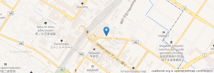 Mapa de ubicacion de 京都中央信用金庫 en Jepun, 滋賀県, 草津市.