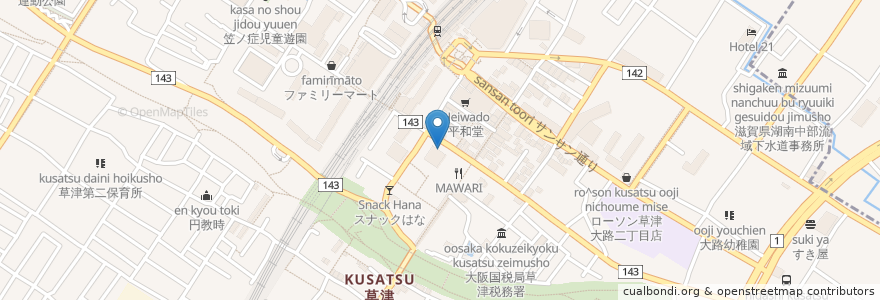 Mapa de ubicacion de たわのした en 일본, 시가현, 草津市.