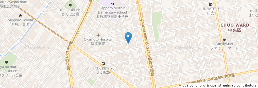 Mapa de ubicacion de 札幌北七条西郵便局 en Japão, 北海道, 石狩振興局, Sapporo, 中央区.