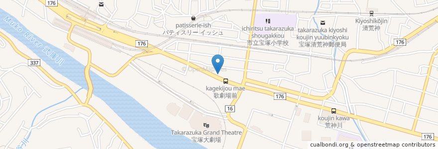 Mapa de ubicacion de 加賀薬品 en Japón, Prefectura De Hyōgo, 宝塚市.